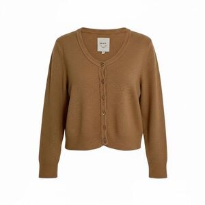 Aerie Knitted Button Front Long Sleeve Cropped Cardigan Sweater Tan Size Small